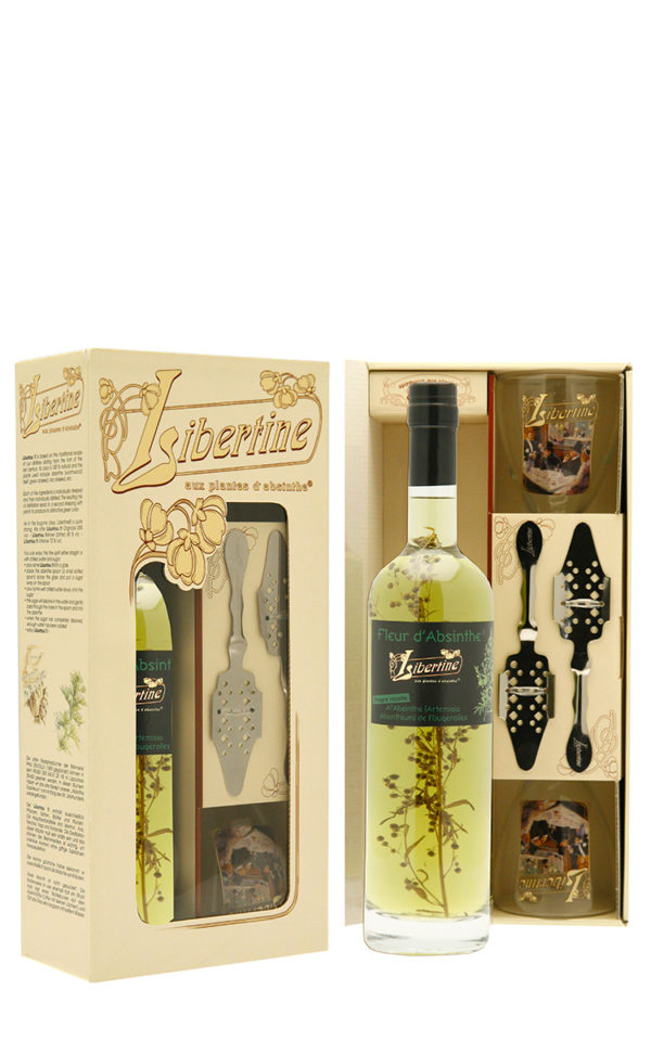 fleur-d'absinthe-70cl-coffret Absinthe Libertine® Fleur d'absinthe® 60% vol. coffret 1 btl 70 cl + 2 verres + 2 cuillères – Image 1
