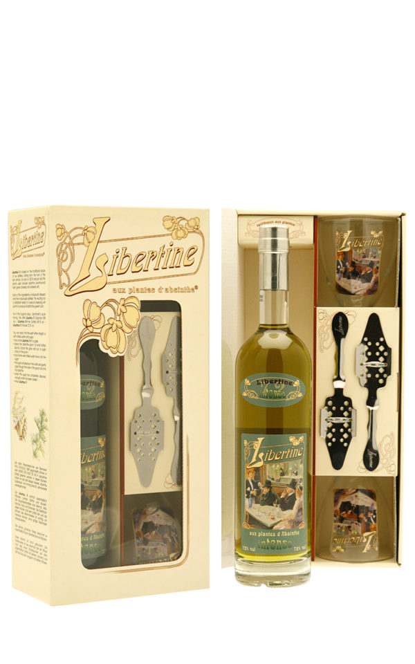 intense-70cl-coffret Absinthe Libertine® Intense 72% vol. coffret 1 btl 70 cl + 2 verres + 2 cuillères – Image 1