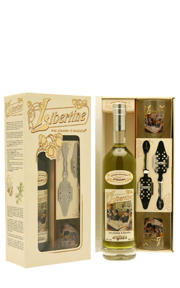 original-70cl-coffret Absinthe Libertine® Originale 55% vol. coffret 1 btl 70 cl + 2 verres + 2 cuillères – Image 1